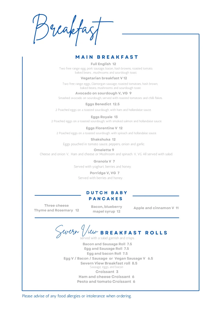 Breakfast menu