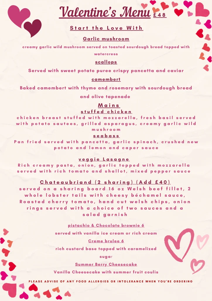 Valentines menu